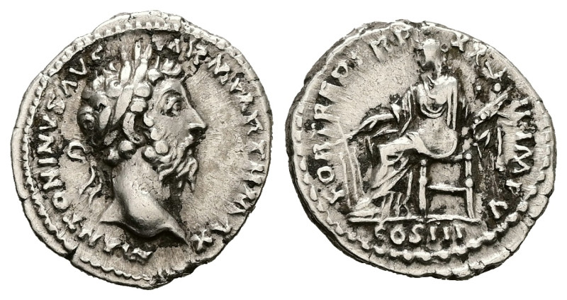 Marcus Aurelius, AD 161-180. AR, Denarius. 3.52 g. 19.44 mm. Rome.
Obv: M ANTONI...