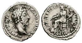 Marcus Aurelius, AD 161-180. AR, Denarius. 3.52 g. 19.44 mm. Rome.
Obv: M ANTONINVS AVG ARM PARTH MAX. Head of Marcus Aurelius, laureate, right.
Rev: ...