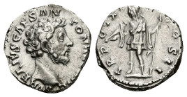 Marcus Aurelius as Caesar, AD 139-161. AR, Denarius. 3.58 g. 16.97 mm. Rome.
Obv: AVRELIVS CAES ANTON AVG PII F. Head of Marcus Aurelius, bare, right....