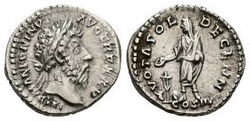 Marcus Aurelius, AD 161-180. AR, Denarius. 3.66 g. 19.45 mm. Rome.
Obv: IMP M ANTONINVS AVG TR P XXV. Head of Marcus Aurelius, laureate, right.
Rev: V...
