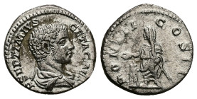Geta as Caesar, 198-209 AD. AR, Denarius. 2.77 g. 18.71 mm. Rome.
Obv: P SEPTIMIVS GETA CAES. Bust of Geta, bare-headed, bearded, draped, right.
Rev: ...