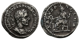 Macrinus, AD 217-218. AR, Denarius. 2.28 g. 19.29 mm. Rome.
Obv: IMP CM OPEL SEV MACRINVS AVG. Bust of Macrinus, laureate, cuirassed, right.
Rev: SALV...