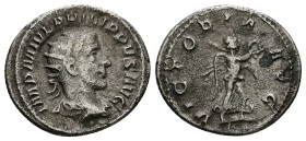 Philip I, AD 244-249. AR, Antoninianus. 4.12 g. 23.56 mm. Rome.
Obv: IMP M IVL PHILIPPVS AVG. Bust of Philip the Arab, radiate, draped, cuirassed, rig...