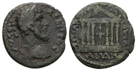 Troas, Abydus. Lucius Verus, AD 161-169. AE. 5.93 g. 23.01 mm. M. Po. Meouios (?), archon.
Obv: ΑV ΛΟV Α[ ] ΒΗΡΟϹ. Laureate-headed bust of Lucius Veru...