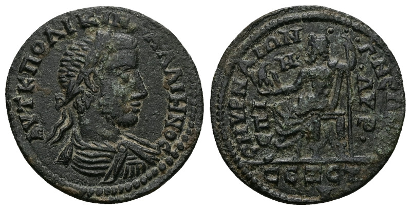 Ionia, Smyrna. Gallienus, AD 253-268. AE. 7.37 g. 27.49 mm. Magistrate, Marcus A...