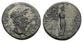 Lydia, Maeonia. Nero, AD c. 65. AE. 3.80 g. 18.22 mm.
Obv: ΝΕΡΩΝ ΚΑΙΣΑΡ. Laureate head of Nero, right.
Rev: ΜΑΙΟΝΩΝ ΜΕΝΕΚΡΑΤΟΥΣ, ƐΠ ΤΙ ΚΛ. Veiled godd...