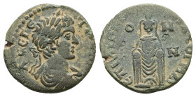 Lydia, Maeonia. Geta, AD 209-211. AE. 3.72 g. 19.29 mm. 
Obv: Λ CE ΓΕΤΑ[C KAI]. Laureate, draped and cuirassed bust right of Geta, right.
Rev: EΠI HPA...