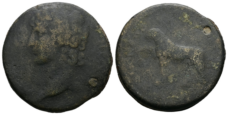 Ionia, Smyrna. Antinous, died AD 130. AE. 30.01 g. 36.91 mm. Candidus, strategos...