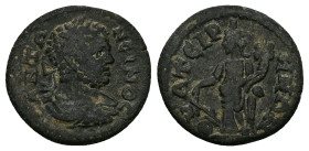 Lydia, Thyatira. Caracalla, AD 198-217. AE. 3.08 g. 19.08 mm. 
Obv: ANTΩNEINOC. Laureate, draped and cuirassed bust of Caracalla, right.
Rev: ΘYATEIΡH...