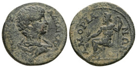 Phrygia, Amorium. Geta as Caesar, AD 198-209. AE. 9.35 g. 27.06 mm.
Obv: [Π CЄΠ ΓЄT]AC KAICAP. Bareheaded, draped and cuirassed bust, right.
Rev: AMOP...