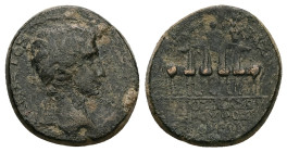 Phrygia, Apameia. Augustus, with Caius Caesar. 27 BC-AD 14. AE. 5.69 g. 20.44 mm. Gaius Masonius Rufus, magistrate.
Obv: ΣΕΒΑΣΤΟΣ. Laureate head of Au...