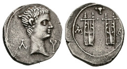 Lycia, Masikytes. Augustus 27 BC-AD 14. AR, Drachm. 2.97 g. 18.36 mm.
Obv: ΛΥ. Bare head of Augustus, right.
Rev: ΜΑ. Two citharas; plectrum above.
Re...