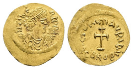 Maurice Tiberius, AD 582-602. AV, Tremissis. 1.43 g. 15.80 mm. Constantinople.
Obv: D N TibЄ-RI P P AVC. Pearl diademed, draped, cuirassed bust right...