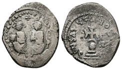 Heraclius and Heraclius Constantine, AD 610-641. AR, Hexagram. 6.39 g. 24.90 mm. Constantinopolis.
Obv: dd NN ҺЄRACLIЧS ЄT [ҺЄRA CON]. Herakleios with...