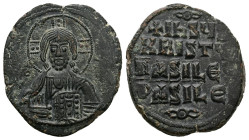 Anonymous Follis, Class A2. Basil II and Constantine VIII, AD 976-1025. AE, Follis. 9.17 g. 28.72 mm. Constantinopolis.
Obv: [+ЄMMA- NOЧHΛ]. Nimbate b...