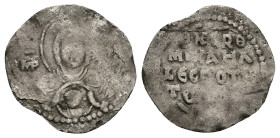 Michael VII Ducas, AD 1071-1078. 2/3 Miliaresion. 0.73 g. 20.10 mm. Constantinople.
Obv: MP - ΘV. Bust of the Virgin orans with medallion of Christ be...
