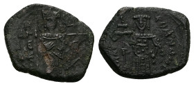 Latin Rulers of Thessalonica, 1204-1261 AD. AE, Half Tetarteron. 1.93 g. 18.30 mm. Thessalonica.
Obv: HAΓIA ЄΛЄ[NH]. St. Helena, crowned, standing fr...