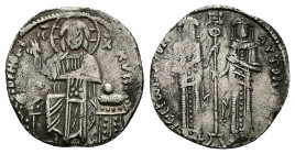 Andronicus II Palaeologus, Michael IX, AD 1282-1328. AR, Basilikon. 1.88 g. 20.58 mm. Constantinople.
Obv: KYPIE BOHΘEI. Christ seated on backless thr...