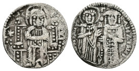 Andronicus III Palaeologus, AD 1328-1341. AR, Basilikon. 1.44 g. 19.95 mm. Constantinople.
Obv: Christ nimbate seated on throne with back. IC XC in l...