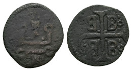 Crusaders, Mytilene (Lordship). Francesco I Gattilusio, AD 1355-1384. Bl, Denaro. 0.74 g. 16.48 mm. 
Obv: Castle Tournois.
Rev: Palaeologan tetragramm...