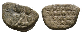 PB Byzantine lead seal (AD 11th century)
Obv: Half-length of the Mother of God holding the Child in her left arm. Sigla on either side: Μή(τη)ρ [Θ(εο)...
