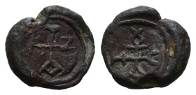 PB Byzantine monogrammatic seal of Tzitas/Tzittas, stratelates (AD 6th century)
Obv: Cruciform monogram: Α – Ζ – Ι – Τ (Τζιττᾷ / Τζιτᾷ).
Rev: Crucifor...