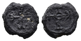 PB Byzantine monogrammatic seal of Peter? (AD 6th–7th centuries)
Obv: Cruciform invocative monogram: Θεοτόκε βοήθει. Wreath border.
Rev: Cruciform mon...