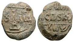 PB Byzantine seal of N. (imperial) protospatharios and komes of the Opsikion (AD 9th century)
Obv: Cruciform invocative monogram (type V): Θεοτόκε βοή...