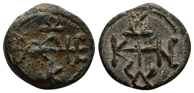 PB Byzantine seal of Constantine (AD 7th century)
Obv: Cruciform invocative mono...