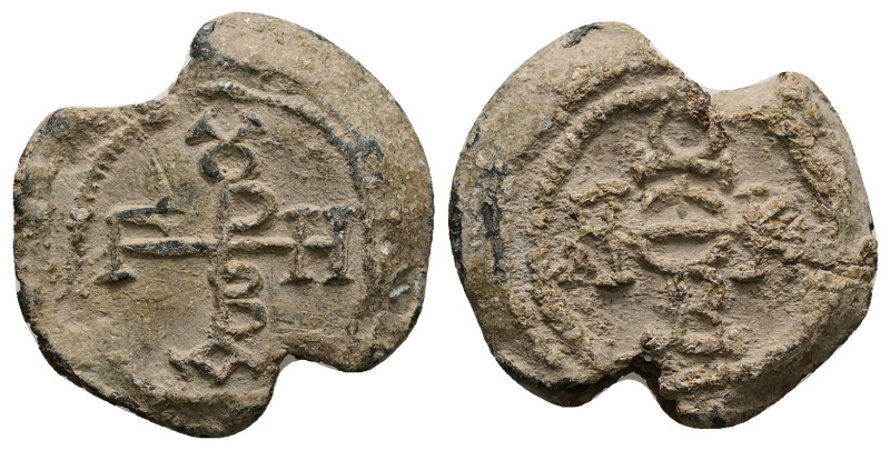 PB Byzantine monogrammatic seal of Gabriel (AD 6th–7th centuries)
Obv: Cruciform...