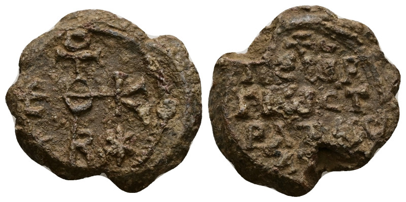 PB Byzantine seal of George, stratelates (AD 7th century)
Obv: Cruciform invocat...