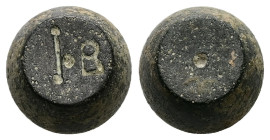 AE Late Roman bronze weight. 12 Grammata (AD 3rd – 5th centuries)
Truncated sphere shaped; incised denominational mark: ΙΒ. It corresponds 12 Grammata...