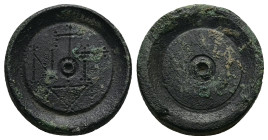 AE Eastern Mediterranean/Aegean. Three nomismata weight. (AD 6th–7th centuries).
Discoid in form with convex double-grooved profile; raised rim and c...