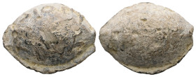 PB Greek sling bullet (c. 4th–1st centuries BC)
Lead sling bullet with an illegible inscription.
Weight: 32.85 g.
Diameter: 28.45 mm.