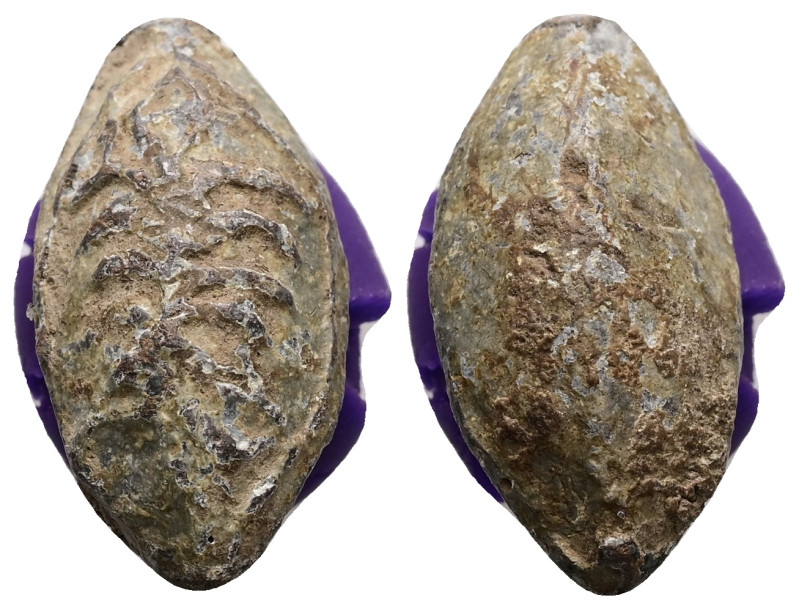 PB Greek sling bullet (c. 4th–1st centuries BC)
Lead sling bullet with the depic...