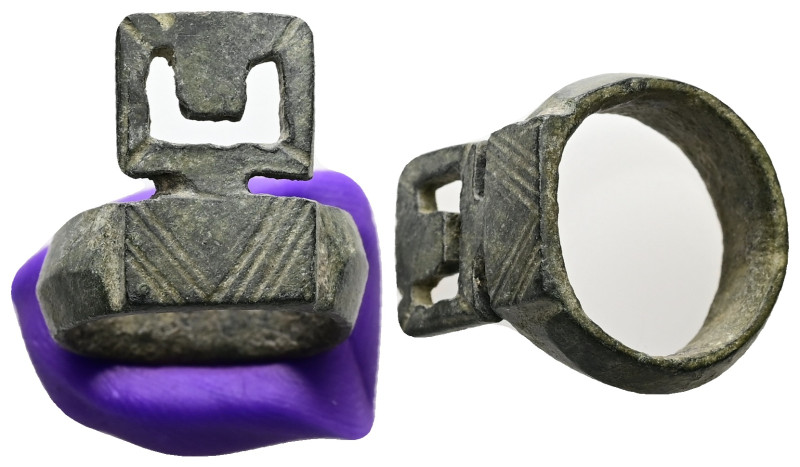 Byzantine key-ring (AD 6th-8th centuries)
A bronze finger ring with rectangular ...