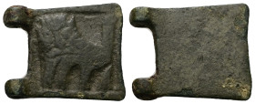 AE Medieval belt-buckle with lion (AD 12th–13th centuries)
Bronze buckle plate with a reserved low-relief profile lion in advancing pose.
Weight: 7.25...