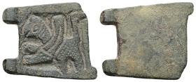 AE Middle Byzantine belt-buckle with griffin (AD 10th century)
Plate from a belt-buckle; bronze; on one surface in relief a griffin with uplifted paw....