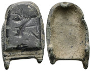AE Medieval belt-buckle (AD 12th–13th centuries)
Bronze buckle plate decorated with the figure of protome of an animal.
Weight: 12.71 g.
Diameter: 41....