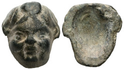 AE Roman bronze aplique (AD 2nd–3rd centuries)
Small bronze aplique. Head of Eros or cherub facing.
Weight: 24.13 g.
Diameter: 27.27 mm.