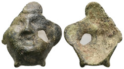 AE Roman bronze aplique (AD 2nd–3rd centuries)
Small bronze aplique. Head of Eros or cherub facing.
Weight: 6.84 g.
Diameter: 30.78 mm.