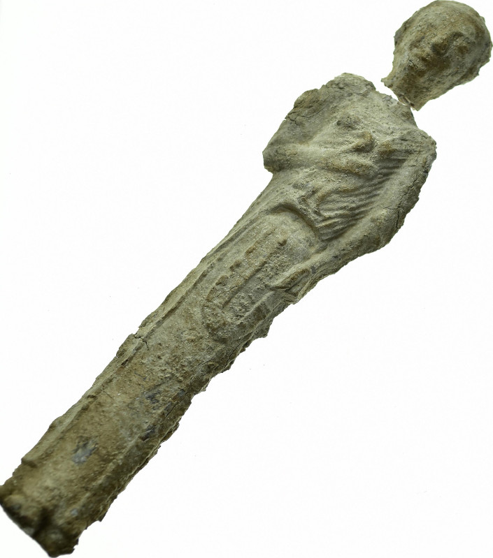 Eastern Greek. Archaic votive figurine. Kore with bird, 6th century BC
A lead f...