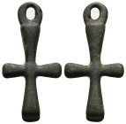 Pendant Cross. Early Byzantine, 6thC-7thC.
Pendant cross; bronze; with a hanging loop at the top; a small cross.
Ref: BMC 1902,0529.26.
Weight: 9.03 g...