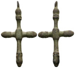 Pendant Cross. Early Byzantine, 6thC-7thC.
Pendant cross; bronze; with a hanging loop at the top; a small cross.
Ref: BMC 1902,0529.26.
Weight: 6.99 g...