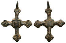 Pendant Cross. Early Byzantine, 6thC-7thC.
Pendant cross; bronze; with a hanging loop at the top; a small cross.
Weight: 2.06 g. 
Diameter: 27.15 mm.
