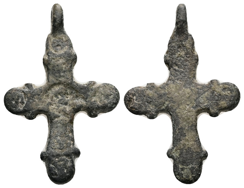 Pendant Cross. Middle Byzantine, 10thC-11thC.
Cross necklace; bronze; arms round...