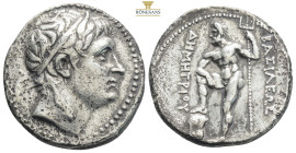 KINGS OF MACEDON. Demetrios I Poliorketes (306-283 BC). tetradrachm 
Obv: Diademed and horned head right.
Rev: BAΣIΛEΩΣ / ΔHMHTPIOY. Poseidon, with fo...