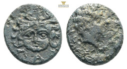 CILICIA, Mallos. 4th century BC. Æ . Wreathed head of Pyramos right / Gorgoneion. SNG France 406-408; SNG Levante 172 (this coin) 1,18g 6,6 mm