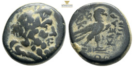 PHRYGIA, Amorion. 2nd-1st centuries BC. Æ . Klear-, magistrate. Laureate head of Zeus right / Eagle standing right on thunderbolt, kerykeion over shou...