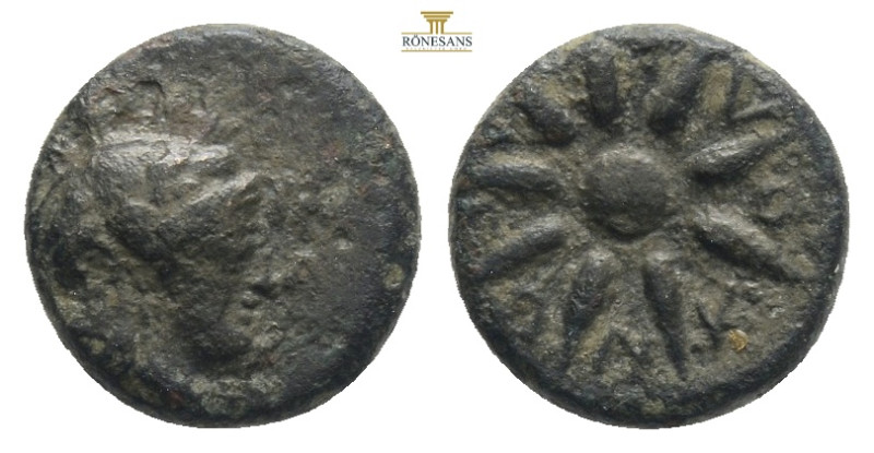 Mysia, Gambrion AE 4th century BC.
Obv: Laureate head of Apollo right
Rev: Twelv...